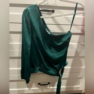 Minuet Womens Top Small Off Shoulder Long Sleeve Green Fabric
